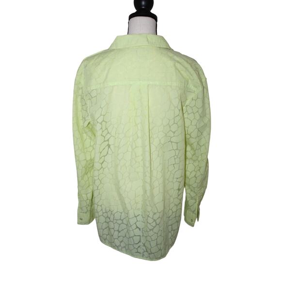 Dana Buchman Large Long Roll Tab Sleeve Neon Green Lightweight 3/4 Button Down - Picture 2 of 5